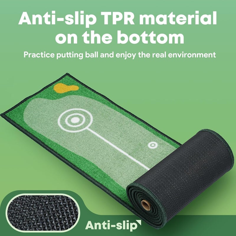 Ponsonbay Golf Putting Mat Indoor & Outdoor Professional Golf Practice Putting Green Mat with Distance Marker Anti Slip Backing Golf Training Accessories Portable Matt - Image 2